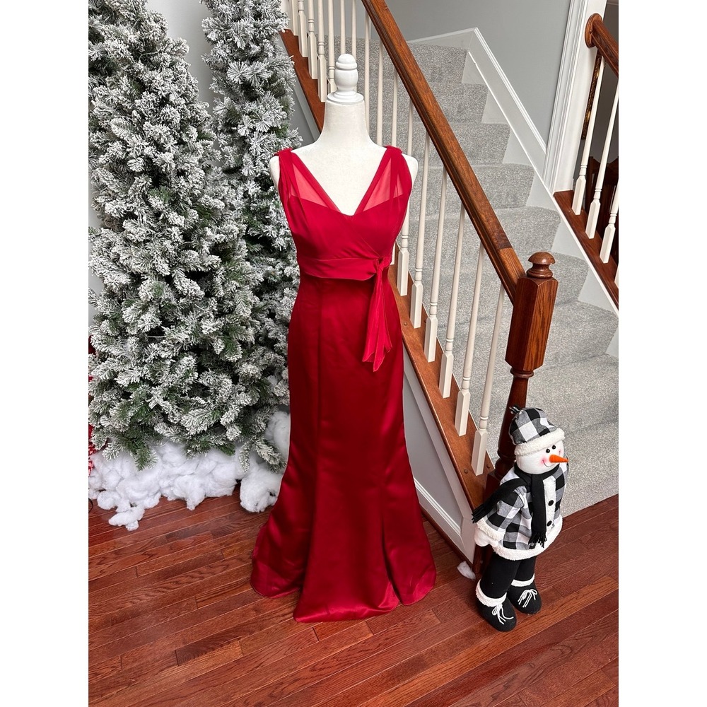 Alfred Angelo Vintage Red Gown Prom Dress Formal With Sheer Detailing